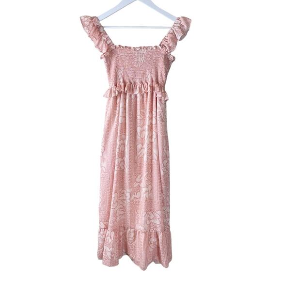 Frances Hart Smocked Dress Ruffle Sleeve Long maxi midi maternity‎ Sz XS - Picture 4 of 9